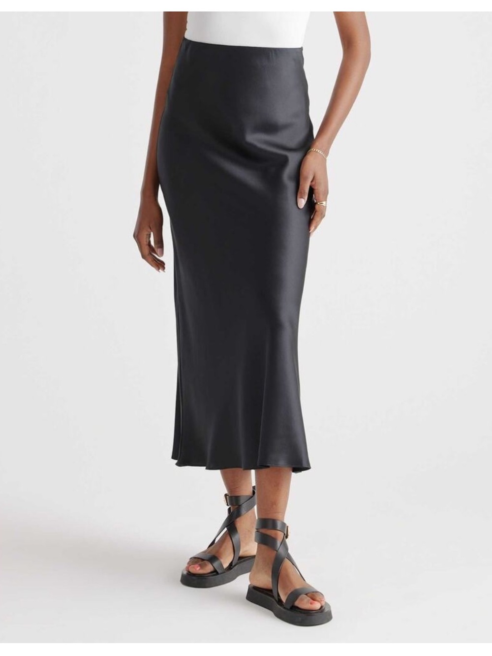 QUINCE 100% Washable Silk Maxi Skirt Black Size Large L
